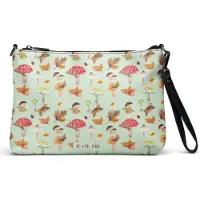 Mr. & Mrs. Panda Damentasche Herbst Pilze - Grün - Geschenk, Herbstwald, kleine tasche, Schmetterlings Muster, Wald, Pilz, Clutch, Umhängetasche, Damen, Handtasche