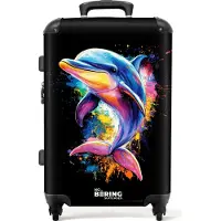 NoBoringSuitcases.com Großer Koffer - Delfin mit buntem Graffiti - Kombinationsschloss TSA - Hartschalen Trolley 4 Rollen - 72 liter - Reisekoffer - 66 cmKoffer Mittelgroß 67x43x25 cm, 72L,