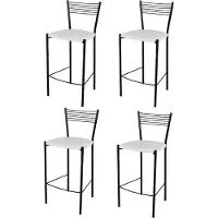 STOCK LINE t m c s Tommychairs - 4er Set moderne Barhocker ELEGANCE für Küche und Esszimmer, robustes Gestell aus lackiertem Stahl, Farbe Schwarz, gepolsterte Sitzfläche mit KUNSTLEDER in der Farbe Weiss bezogen