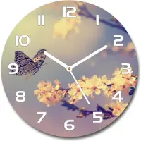 Tulup Wanduhr aus Glas 30fi Glasbild Glasuhr Gehärtetes Glas - weisse-zeiger - Cherry blossom and butterfly