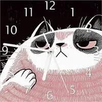 Wallario Design Wanduhr Schmollende Katze aus Echtglas, Größe 20 x 20 cm
