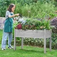 Yaheetech Hochbeet aus Holz Pflanzkasten Blumenbett, Frühbeet Bausatz für Gemüse, Kräuterbeet für Garten Balkon, mit Fußkappen Grau