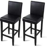 Woltu 2er-Set Barhocker mit Lehne, Massivholz, Kunstleder, Schwarz