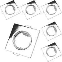 LUMILED 6x Einbaustrahler feste flach MR16 GU10 Fassung Spots für LED oder Halogen Einbauleuchten Einbaurahmen eckig stahl Chrome Glänzend Einbauspots Downlight