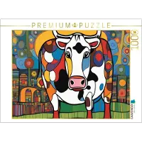CALVENDO Puzzle Bunte Kuh auf Blumenwiese | 1000 Teile Lege-Größe 64 × 48 cm Foto-Puzzle für glückliche Stunden