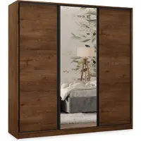 Masseno Schiebetürenschrank TARI 200/205/58 cm Kleiderschrank mit 4 Schubladen Schlafzimmer Schrank 3-türig mit Spiegel Eiche Lefkas