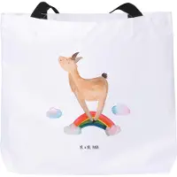 Mr. & Mrs. Panda Schultasche Lama Regenbogen - Weiß - Geschenk, Beutel, Tasche, Laptoptasche, Tote Bag, Lamas, Freiheit, Selbstständig, Strandtasche, Haters, Reisetasche