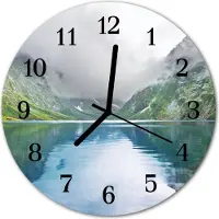 Tulup Glasuhr Wanduhr Küchenuhr Echt-Glas 30fi cm Berge See mehrfarbig