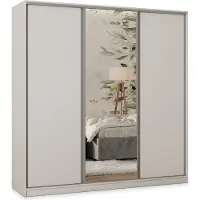 Masseno Schiebetürenschrank TARI 200/205/58 cm Kleiderschrank mit 4 Schubladen Schlafzimmer Schrank 3-türig mit Spiegel Weiß