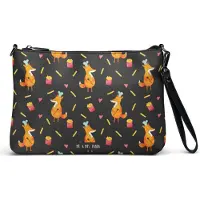 Mr. & Mrs. Panda Damentasche Fuchs Pommes - Grau - Geschenk, Kleine Handtasche, Pomes Frites, Umhängetasche Damen, Muster, reißverschlusstasche, Tasche