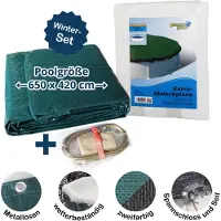 Waterman Abdeckplane für 650x420cm Acht-/Oval Pools und Schwimmbecken - 160 g/m² extra Winterschutz und Ganzjahresabdeckung