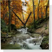 Wallario Design Wanduhr Kleiner Bach über Steine im Herbstwald aus Aluverbund, Größe 30 x 30 cm
