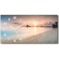Tulup Wanduhr aus Glas – 60x30 cm - Glasbild - Glasuhr - Gehärtetes Glas - weisse-zeiger - Malediven Strand