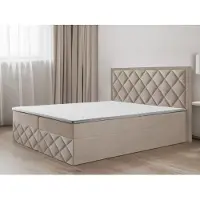 EURO-MEBLE Bett, Boxspringbett DORMI 3, mit Bonell-Matraze, T25 Topper, Federkern, Doppelbett, Stauraum, 200x200 cm, (Beige - ITAKA 46)