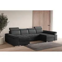 MOEBLO Ecksofa U mit Schlaffunktion, verstellbaren Kopfstützen & Bettkasten – Großes Wohnlandschaft Sofa mit Stauraum - Ecksofa Luka U - Dunkelgrau (Twist 23)