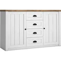 Furniture24 Kommode 130 cm Prowansja K4S Sideboard 2 türiger mit 4 Schubladen Kiefer Weiß/Lefkas Eiche