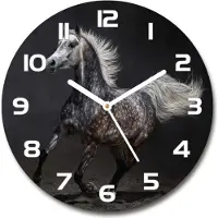 Tulup Wanduhr aus Glas 30fi Glasbild Glasuhr Gehärtetes Glas - weisse-zeiger - Gray arabian horse