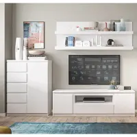 Lomadox Wohnzimmer Anbauwand Set in weiß FORTALEZA-129, B/H/T ca. 263,5/170/45 cm