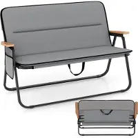 Costway Campingstuhl für 2 Personen, Klappstuhl mit abnehmbarem Kissen, Seitentasche & Armlehnen, Campingsofa klappbar bis 300kg Grau