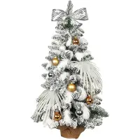 LAALU Künstlicher Weihnachtsbaum 60 cm mit LED-Beleuchtung, POLAR GOLD, mit 41 Weihnachtsbaumschmuck, Pflanztopf mit Jutesack