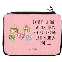 Mr. & Mrs. Panda Federtasche Igel Familie - Rot Pastell - Geschenk, Glück, Bilder, Etui, Schreibmappe, Bruder, Muttertag, Federmäppchen, Mäppchen, Bleistiftetui