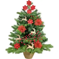 LAALU Künstlicher Weihnachtsbaum 60 cm mit LED-Beleuchtung, RENTIERKALB, mit 27 Weihnachtsbaumschmuck, Pflanztopf mit Jutesack
