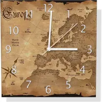 Wallario Design Wanduhr Alte Weltkarte Karte von Europa in englisch aus Aluverbund, Größe 30 x 30 cm