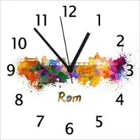Wallario Design Wanduhr Städte als Aquarell - Skyline von Rom aus Echtglas, Größe 30 x 30 cm