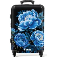 NoBoringSuitcases.com Großer Koffer - Schwarz mit blauen Pfingstrosen - Kombinationsschloss TSA - Hartschalen Trolley 4 Rollen - 72 liter - Reisekoffer - 66 cmKoffer Mittelgroß 67x43x25 cm, 72L,