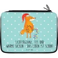 Mr. & Mrs. Panda Bleistiftetui Fuchs Weihnachten - Türkis Pastell - Geschenk, Winter, Malmappe, Heiligabend, Federtasche, Schüleretui, Etui für Stifte, Federmappe, Füchse