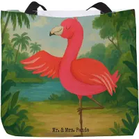 Mr. & Mrs. Panda Tote Bag Flamingo Yoga Design - Weiß - Geschenk, Beutel, Achtsamkeit, Yogi, Vogel, Laptoptasche, Tasche, Urlaub, Strandtasche, Baum, Reisetasche, Rosa