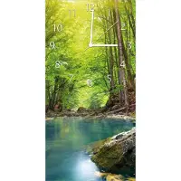 Wallario Design Wanduhr bedruckt, Größe 30 x 60 cm, Motiv: Klarer See im Wald