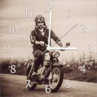 Wallario Design Wanduhr Simson Fahrer in der DDR in Sepiafarben aus Echtglas, Größe 30 x 30 cm