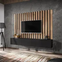 Lomadox Wohnwand 180cm, schwarz mit Eiche, VENOSA-164