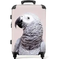 NoBoringSuitcases.com Großer Koffer - Papagei - Grau - Tiere - Natur - Kombinationsschloss TSA - Hartschalen Trolley 4 Rollen - 72 liter - Reisekoffer - 66 cmKoffer Mittelgroß 67x43x25 cm, 72L,