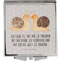 Mr. & Mrs. Panda Schminkspiegel Schnecken Liebe - Grau Pastell - Geschenk, Taschenspiegel, Pärchen, Freundin, Ehe, Träume, Paar, Kosmetikspiegel, Handspiegel, glücklich