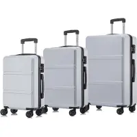 YONSLY Premium Reisekoffer TSA-Schloss,YKK-Reißverschluss Hartschalen-Koffer Trolley Kabinenkoffer Rollkoffer Suitcase Handgepäck (Silber, M-L-XL-Set)