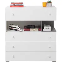 Masseno Kommode GALIA 85 cm Sideboard mit 4 Schubladen und Türen für Wohnzimmer Schlafzimmer Modern 85x40x90 cm Weiß / Weiß