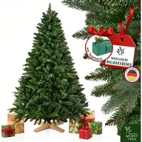 Everbrent Merry Tree Premium künstlicher Weihnachtsbaum 210 cm - großer Weihnachtsbaum Spritzguss 210 - Mix aus naturgetreuem PE + PVC + edlen Holzfuß - Stamm im natürlichen Look - edle Nordmanntanne künstlich