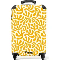 NoBoringSuitcases.com Hartschalen Handgepäck Koffer 55x35x20 cm, 36L, Bunte Drucke für Frauen: Gelb mit weißem Korallenmuster, Reisekoffer mit 4 Rollen
