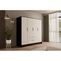ALTDECOR Kleiderschrank mit Flügeltüren, Garderobenschrank mit viel Stauraum, Vielseitiger Drehtürenschrank, Schrank KOLIN 200x200 cm Schwarz Weiß