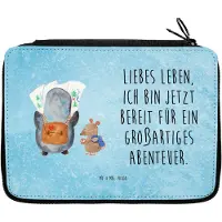 Mr. & Mrs. Panda Schlampermäppchen Pinguin & Maus Wanderer - Eisblau - Geschenk, Mäppchen, Federmäppchen, Wanderlust, Federmappe, Etui, Abenteuer, Bleistiftetui, Wandern