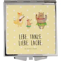 Mr. & Mrs. Panda Klappspiegel Waldtiere Aloha - Gelb Pastell - Geschenk, Lustige Sprüche, Hase, Schminkspiegel, Tanzen, Kosmetikspiegel, Taschenspiegel, Leben, Wald, Igel