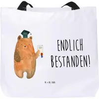Mr. & Mrs. Panda Strandtasche Bär Prüfung - Weiß - Geschenk, Teddy, Laptoptasche, Zeugnis, Bestanden, Schultasche, Abitur, Reisetasche, Abschluss, Tasche, Prüfungen