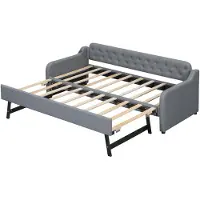 SOFTWEARY Schlafsofa mit Bettfunktion, 90x200cm/180x200cm, USB Anschlüssen, Gästebett, Liegefläche erweiterbar, Polsterbett, Jugendbett, Leinen