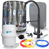 ARI Wasserfilter Set RO7 Slim mit 3-Wege Küchenarmatur Solid Spring, Schwarz Matt, 7-stufige Osmoseanlage
