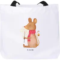 Mr. & Mrs. Panda Stoffbeutel Maus Weihnachten - Weiß - Geschenk, Pandatasche, Weihnachtsmotiv, Tote Bag, Tasche, Tragetasche, Frohe, Strandtasche, Weihnachtswunder