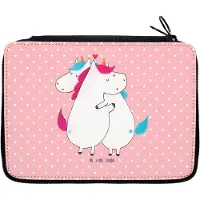 Mr. & Mrs. Panda Etui Einhorn Mitteilung - Rot Pastell - Geschenk, Valentinstag, Federmäppchen, Unicorn, Mäppchen, Spruch, Einhörner, Federmappe, Schreibmappe, für Stifte