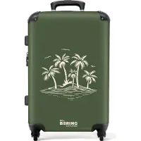 NoBoringSuitcases.com Hartschalen Koffer Mittelgroß 67x43x25 cm, 72L, Sommerdruck für Männer: Grün mit beigen Palmen, Reisekoffer mit 4 Rollen