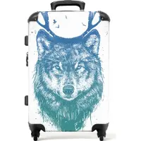 NoBoringSuitcases.com Großer Koffer - Wolf - Geweih - Weiß - Tiere - Kombinationsschloss TSA - Hartschalen Trolley 4 Rollen - 72 liter - Reisekoffer - 66 cmKoffer Mittelgroß 67x43x25 cm, 72L,